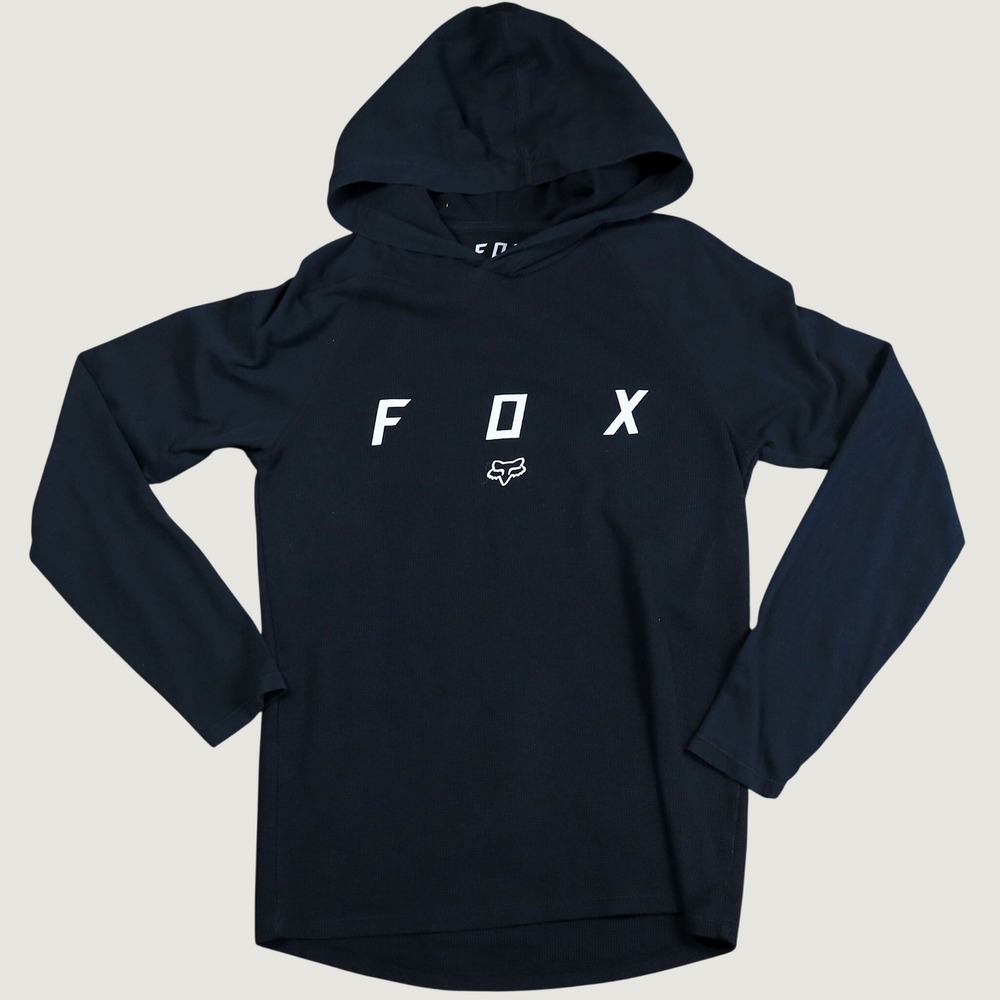 Fox Racing Hoodie Mens Small Black Waffle Knit Thermal Long Sleeve Graphic 22061
